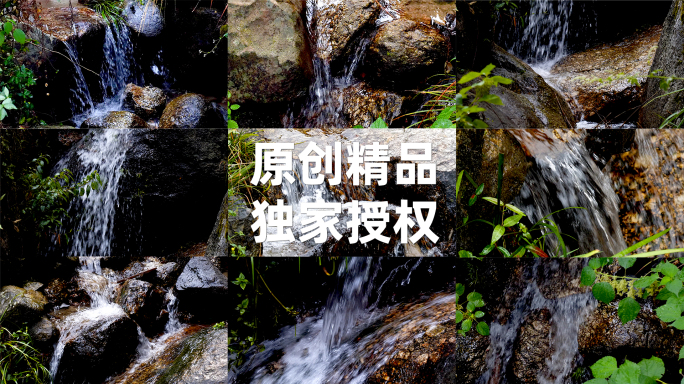 森林中的山间瀑布流水小溪