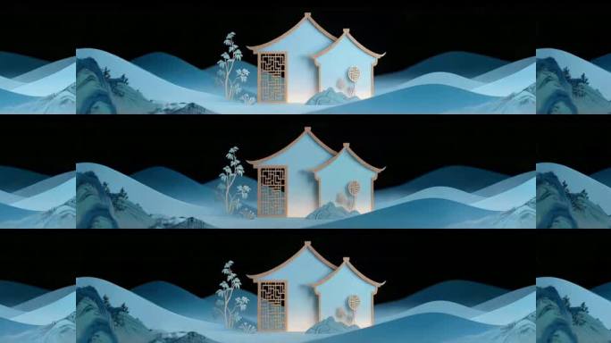 超宽国潮山水水墨新中式意境