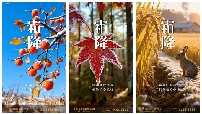 霜降立冬小雪冬日美景二十四节气竖屏片头