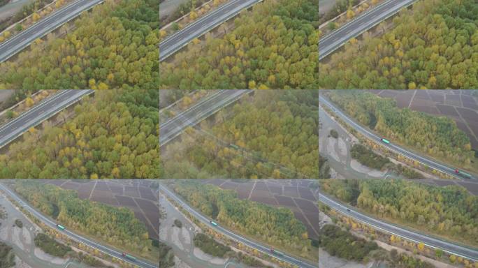 航拍秋季公路穿梭山林