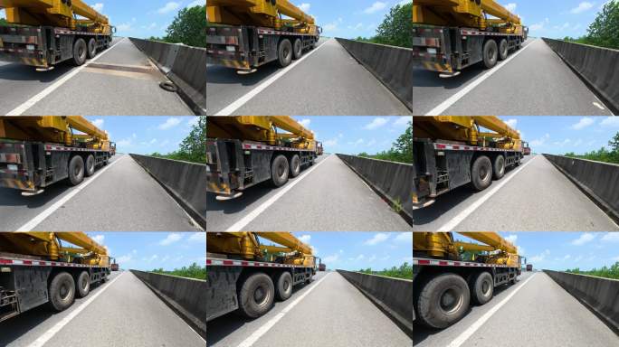 行驶中的工程吊车车轮特写