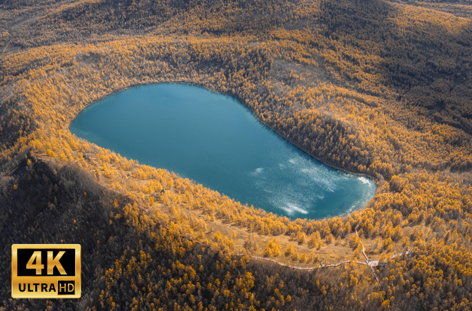 秋天阿尔山森林湖泊风光航拍
