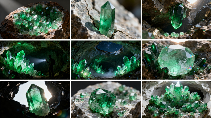 绿水晶 矿脉绿宝石  天然绿宝石晶体特写