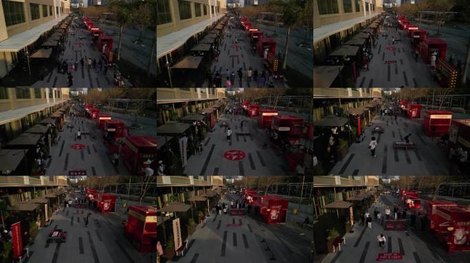 黄昏市集美食车航拍视角