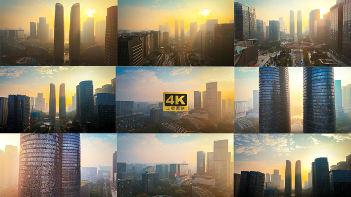 成都双子塔日出航拍全景