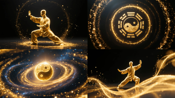 太极八卦武术金色粒子动态背景