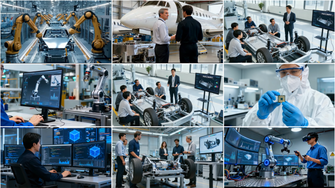 工程师科学家讨论设计开发汽车飞机械臂方案