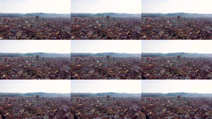 无人机拉回全景展示佛罗伦萨，重点突出大教堂。