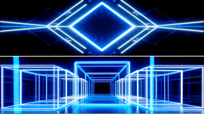 炫酷几何光线穿梭蓝白灯光动感开场舞台背景