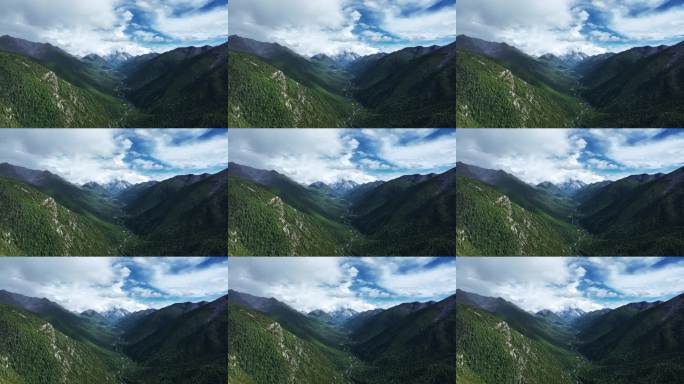 航拍阳光下云雾缭绕的雅拉雪山