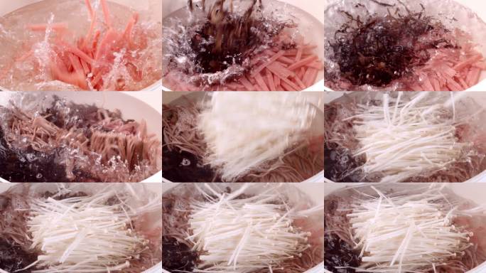 酸辣汤火锅配菜翻滚过程