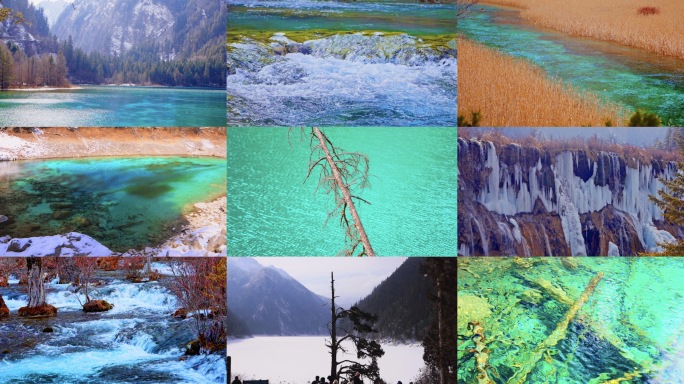 冬日九寨沟瀑布水流冰瀑雪景大合集v1