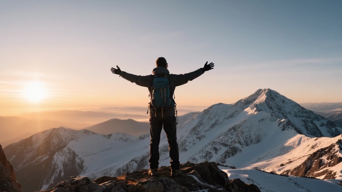 雪山登山日照金山励志延时雪鹰野马山河