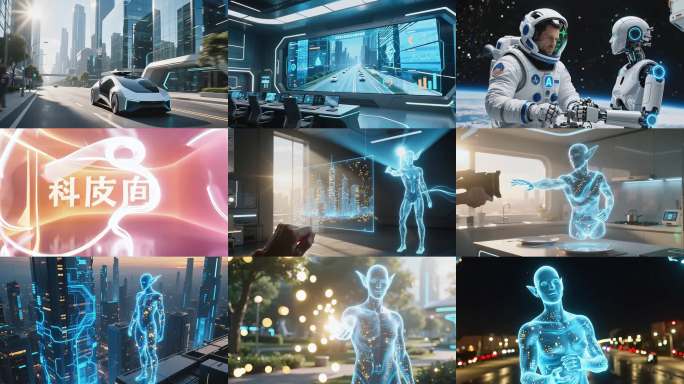 未来高科技生活场景触摸屏幕人工智能数字人