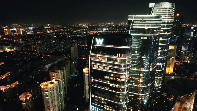 苏州W酒店城市夜景航拍