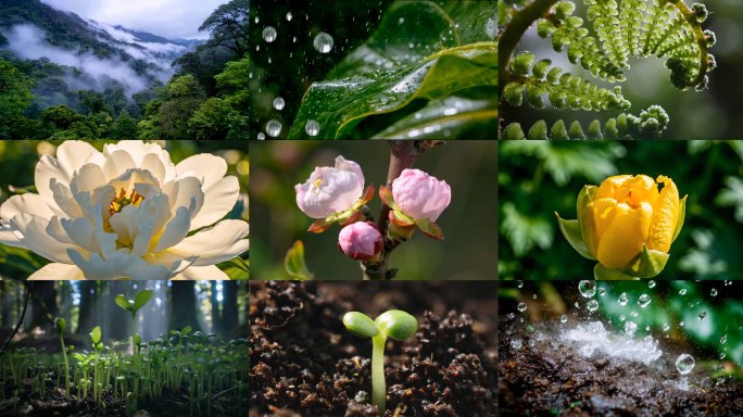 冰雪融化春暖花开万物复苏自然生命绽放瞬间