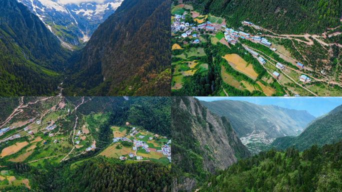 4K云南德钦梅里雪山雨崩村航拍