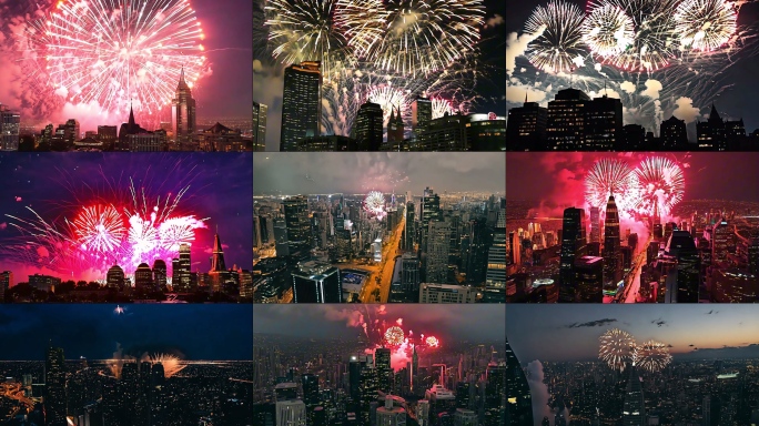 新年烟花城市夜空烟花秀璀璨烟火城市跨年夜