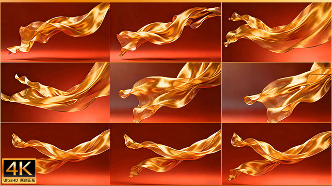 金色丝绸飞舞背景绸缎飘带 金丝带动画素材