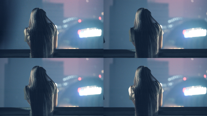 上海夜晚女孩孤独迷茫背影