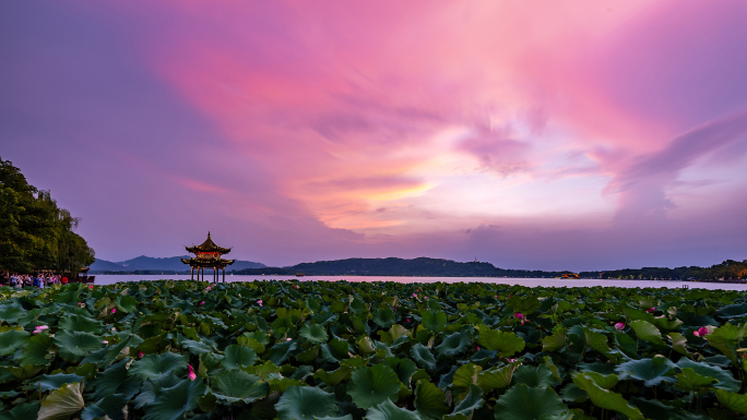 【4K超清】杭州西湖晚霞日转夜