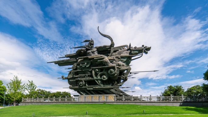 【4K】杭州钱王射潮蓝天白云大范围延时