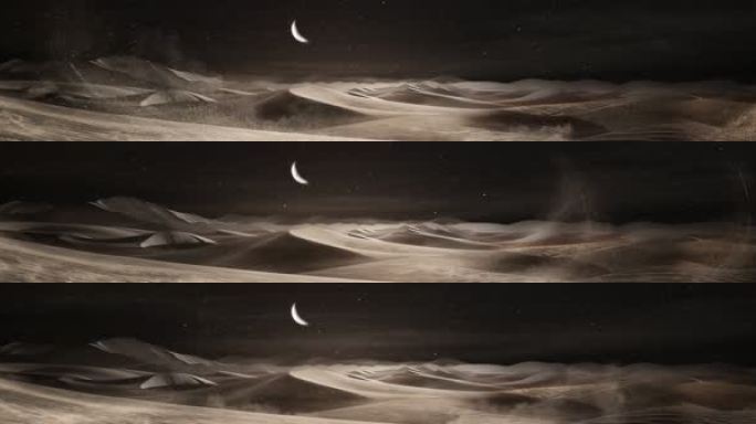 月下夜景沙漠风沙流动特效月亮星空背景