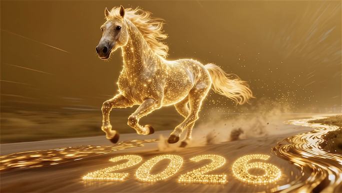 马年背景 金色马 粒子马