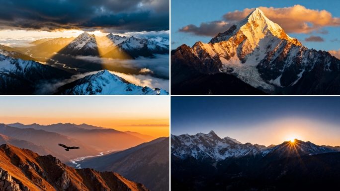 日照金山雪山延时雪山航拍震撼雪山风光风景