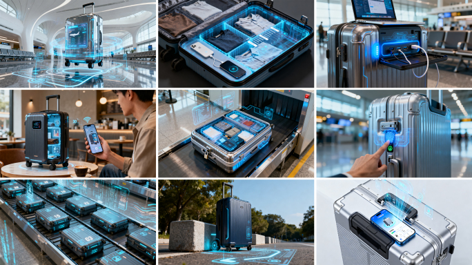 智能行李箱科技展示 未来出行智能箱包