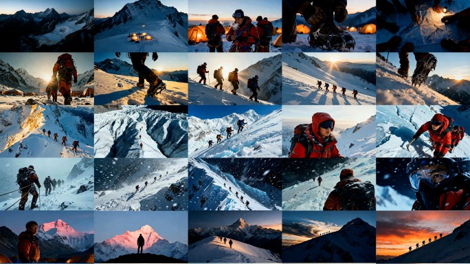 团队协作攀登雪山励志写意