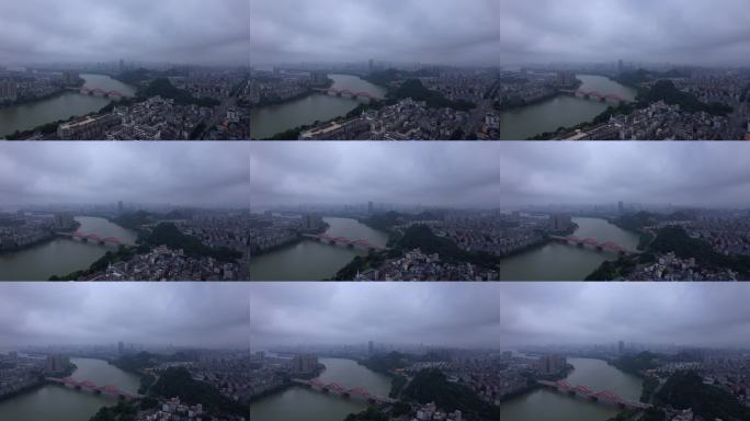 雨后城市江景航拍