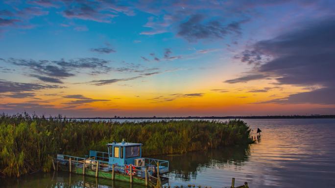 阳澄湖日出朝霞延时摄影
