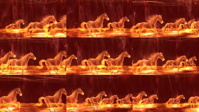 4K万马奔腾 粒子金马奔跑 赛马