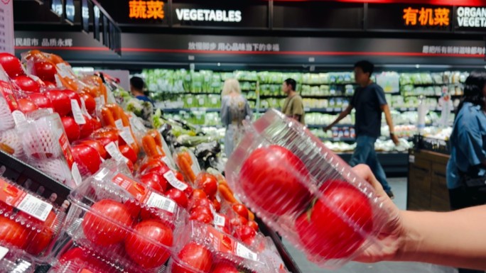 生鲜超市新鲜食材水果蔬菜货架空镜