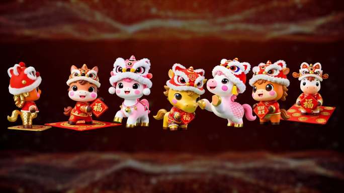 4K带通道-马年吉祥物卡通小马贺送福动画