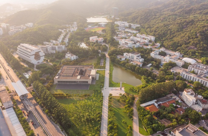 汕头航拍汕头大学校园日转夜景延时