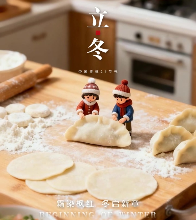 立冬冬至小雪小寒二十四节气微缩摄影海报