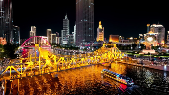 天津夜景灯光秀航拍