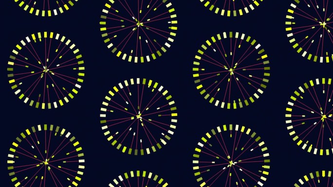 动态黑黄螺旋图案，由重叠的圆圈组成。