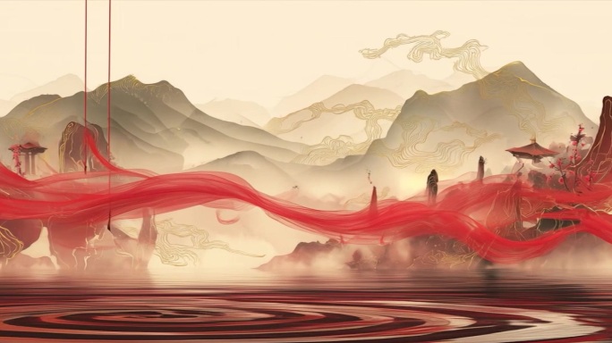 大气国风红绸动态舞台场景