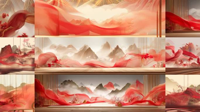 大气国风红绸动态舞台场景