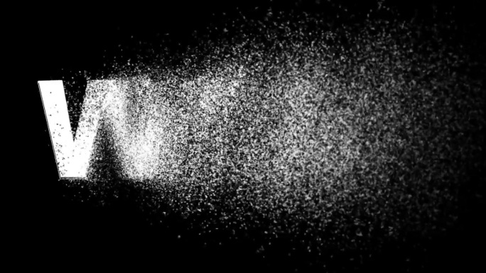 消失的英文字母W变成小颗粒的效果，背景为纯黑色。