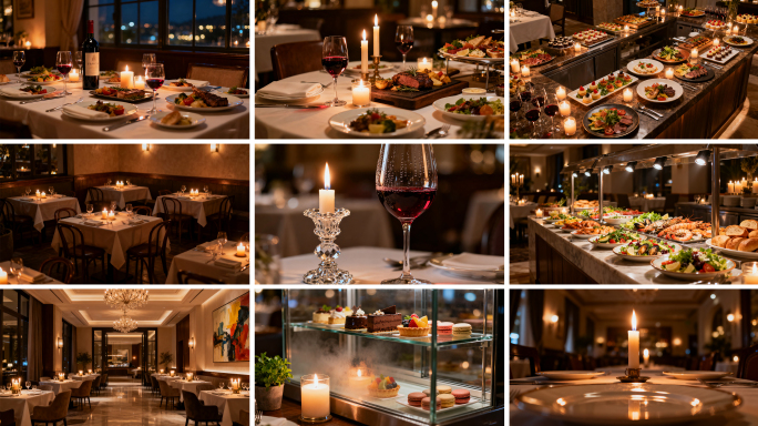 烛光晚餐浪漫氛围 红酒蜡烛高端西餐美食