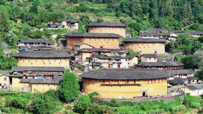 航拍福建漳州南靖田螺坑土楼古村