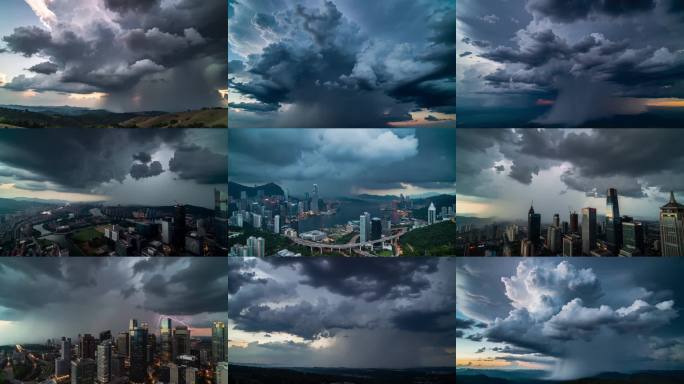 震撼乌云闪电暴风雨雷电台风打雷电闪雷鸣