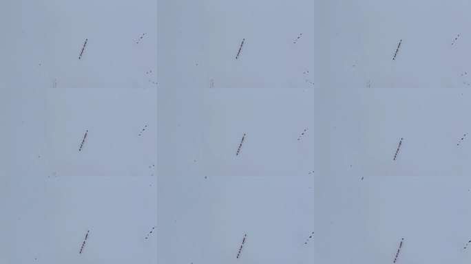 航拍慕士塔格雪山登山徒步探险队前行