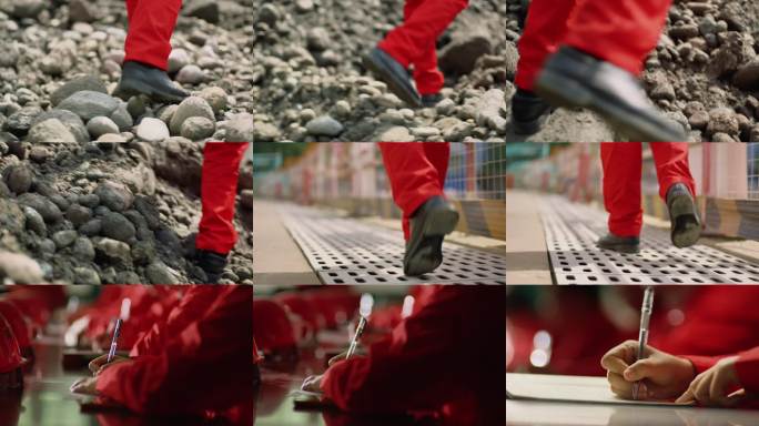 工人巡检作业电力建筑工程师建设者施工脚步