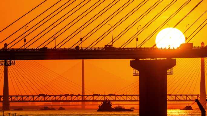 武汉长江二桥日出多桥同框全景延时