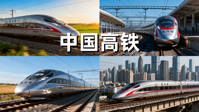 中国高铁动车飞速行驶和谐号复兴号中国速度